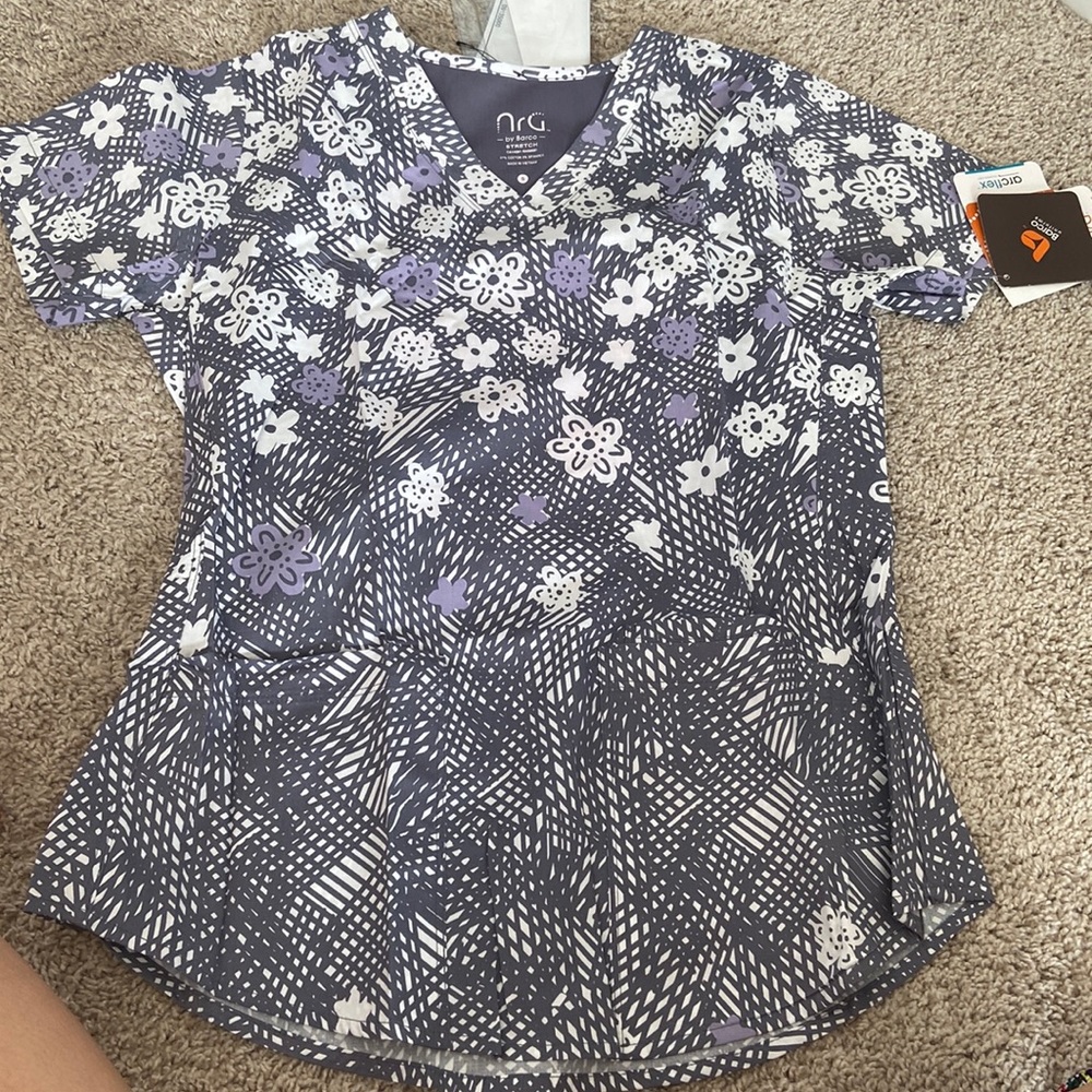 Barco flower burst purple and grey scrub top
